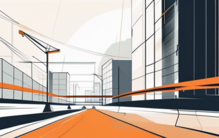 Bauleiter mit Helm betrachtet Baustelle, Gehaltstabellen im Hintergrund sichtbar.