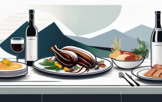 Belebte Terrasse eines Restaurants bei Sonnenuntergang, lachende Gäste.