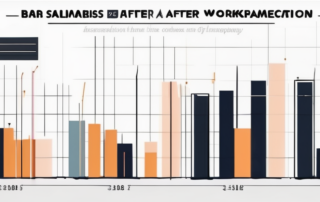 Büroangestellte schaut auf Uhr, neben ihr ein wachsendes Geldstapel-Diagramm.