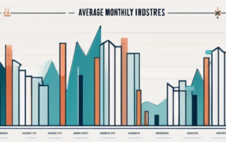 Bürotisch mit Geldbündeln und Computer, USA-Flagge im Hintergrund.