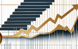 Buchhalter präsentiert Diagramm mit steigenden Gewinnzahlen auf Laptopbildschirm.