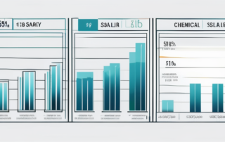 Chemiker im Labor analysiert Substanzen, Gehaltsübersicht im Vordergrund.