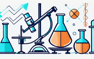 Chemiker im Labor experimentiert konzentriert mit bunten Reagenzgläsern.