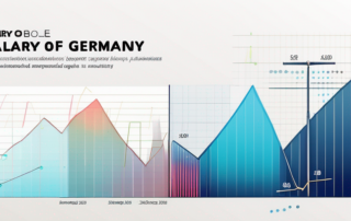 Designer am Schreibtisch, Gehaltsscheck und Deutschlandkarte im Hintergrund.