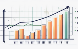Diagramm der Gehaltsentwicklung mit Lupe auf Trendlinie und Bürohintergrund.