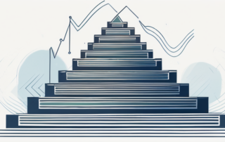 Diagramm mit aufsteigender Kurve, Geldscheine, glückliche Personen im Hintergrund.