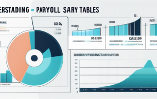Diagramm mit Gehaltsskalen, Lupe und leuchtenden Schlüsselbegriffen.