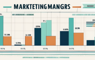 Diagramm mit Gehaltsspannen, Computer und Marketing-Symbole.