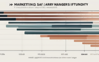 Diagramm mit Gehaltsspannen und Marketingberufsbezeichnungen auf leuchtendem Hintergrund.