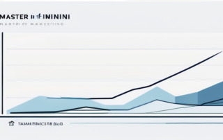 Diagramm mit Gehaltszahlen, Absolventen in Kappe und Talar, Marketing-Symbole.