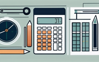 Diagramm mit Gehaltszahlen, Ingenieure bei der Arbeit im Hintergrund.