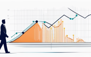 Diagramm mit Gehaltszahlen neben glücklichem Recruiter am Arbeitsplatz.