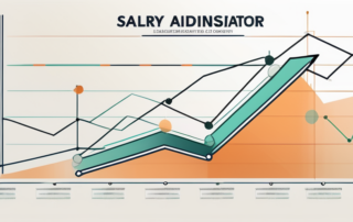 Diagramm mit steigenden Balken, Geldscheine, Laptop im Hintergrund.