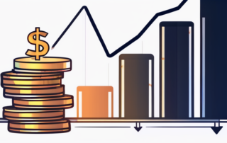 Diagramm mit steigender Gehaltskurve und stilisierten Geldscheinen im Hintergrund.