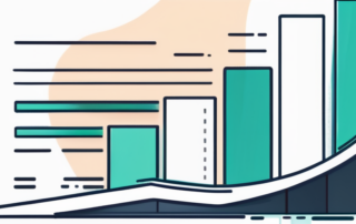 Diagramm mit Wachstumspfeil und Eurozeichen, neben Jungem Buchhalter am Schreibtisch.