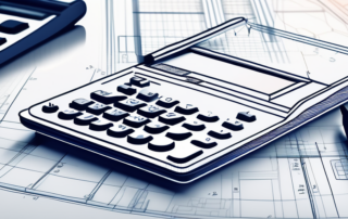 Ein Architekt betrachtet Baupläne vor steigenden Gehaltstabellen.