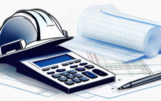 Ein Bauingenieur hält einen Gehaltsscheck vor einer Baustelle.