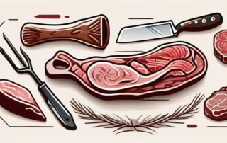 Ein Fleischermeister zeigt Lehrlingen in der Metzgerei die Fleischverarbeitung.