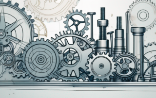 Ein Ingenieur betrachtet nachdenklich Maschinenbaupläne auf einem hellen Schreibtisch.