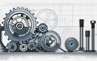 Ein Ingenieur hält einen Lohnzettel neben einer Maschinenbauskizze.