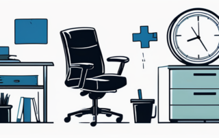 Ein leeres Büro mit verstreuten Arbeitsutensilien auf einem Schreibtisch