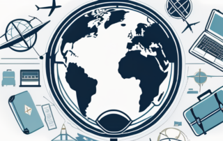 Eine Grafik zeigt Gehaltsskalen neben Symbolen für Reisen und Finanzen.