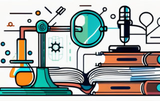 Eine große Bibliothek volle Bücher mit einer leuchtenden Glühbirne darüber.