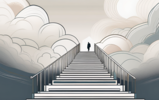 Elegante Person blickt auf eine Skyline bei Sonnenuntergang.