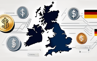 Euro-Scheine und Taschenrechner auf einem Schreibtisch, Grafiken im Hintergrund.