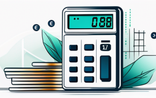 Eurogeldscheine mit Taschenrechner und aufsteigenden Preisgraphen im Hintergrund.