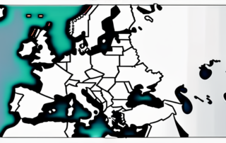 Europa-Karte mit verschiedenen Strompreisen, Lupe hebt Deutschland hervor.