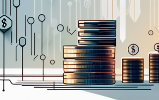 Fachinformatiker präsentiert Grafik mit Gehaltsdaten auf Hamburger Skyline Hintergrund.