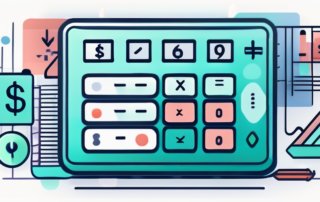 Frau betrachtet Inflationsrechner auf Laptop mit Diagrammen im Hintergrund.