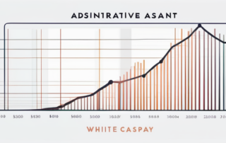 Frau, die vor einem Computer mit Diagrammen und Geldscheinen sitzt.