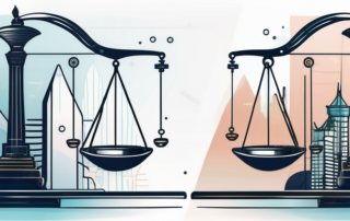 Frau mit Brille analysiert Finanzdiagramme auf Computerbildschirm im Büro.