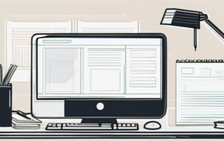 Frau mit Gehaltsabrechnung, Taschenrechner und Laptop auf Schreibtisch.