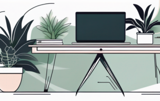 Frau mit Taschenrechner und Gehaltsabrechnung auf dem Schreibtisch.