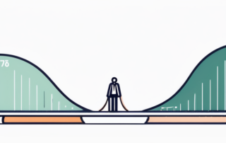 Frau und Mann stehen auf ungleichen Geldstapeln, betrachten Statistik.