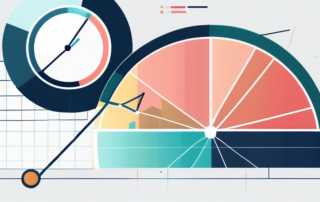 Geschäftsführer hält Präsentation über Gehaltsentwicklung vor graphischem Hintergrund.
