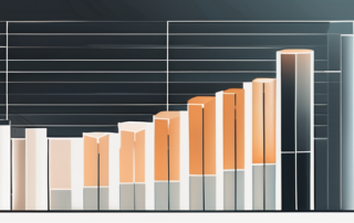 Geschäftsführer mit offener Aktentasche zeigt auf Gehaltsübersichtsdiagramm.