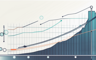 Geschäftsführer zeigt Diagramm, Mitarbeitergruppe im Hintergrund nickt zustimmend.