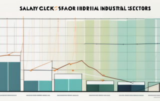Grafik über Durchschnittsgehalt eines Industriekaufmanns, bunte Diagramme und Zahlen.