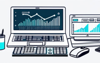 Grafik der Gehaltsstatistik für E-Commerce-Manager auf einem Laptopbildschirm.