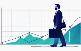 Grafik der Karriereleiter, Geldscheine fliegen nach oben.