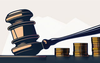 Grafik: Gehaltsskalen verschiedener Juristenberufe mit wachsenden Geldstapeln.