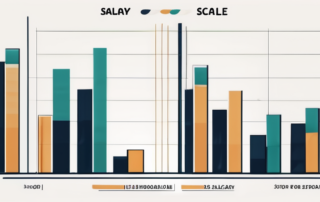 Grafik mit Gehaltsbandbreiten und einer Silhouette im Hintergrund.
