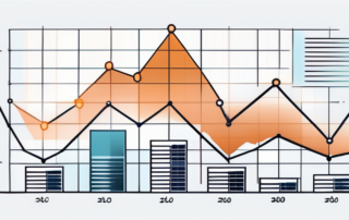 Grafik mit Gehaltsbereichen für Marketing Manager vor beruflichem Hintergrund.