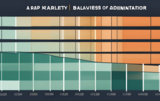 Grafik mit Gehaltsbereichen und Schreibwaren auf einem Schreibtisch.