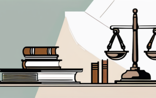 Grafik mit Gehaltsskala und Symbol für Justiz, Geldscheine im Hintergrund.