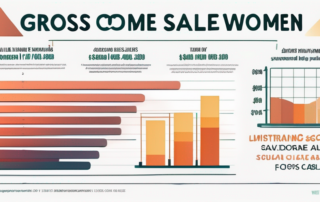 Grafik mit Gehaltsspanne und Geldscheinen in einer Ladenkasse.